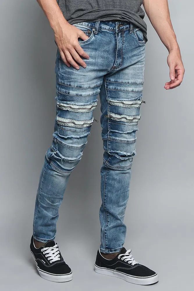 Distressed Zipper Denim Jeans