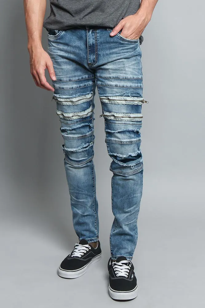 Distressed Zipper Denim Jeans