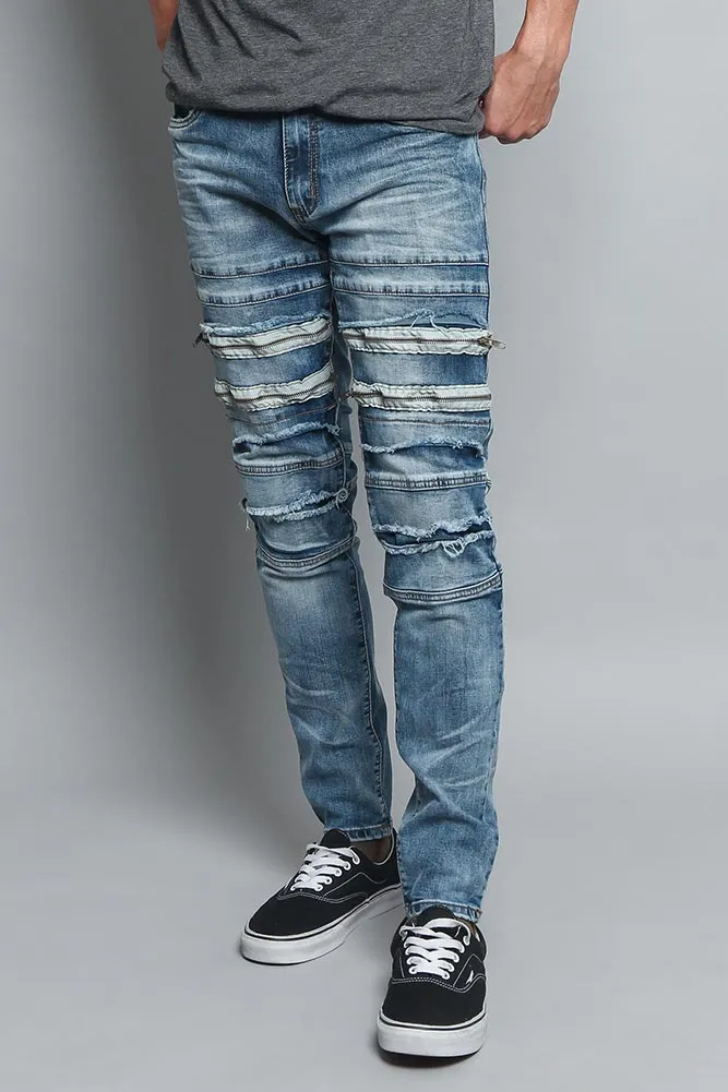 Distressed Zipper Denim Jeans