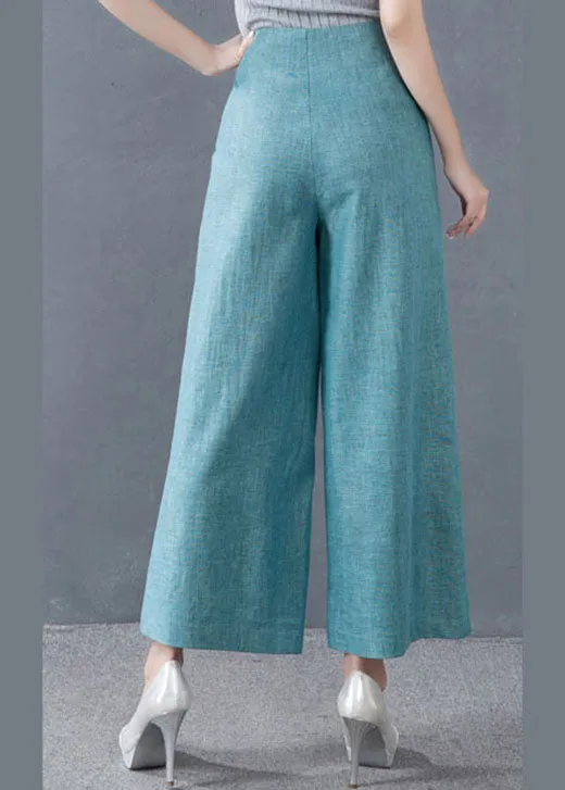 diy Blue High Waist Button Wide Leg Fall Pants Trousers