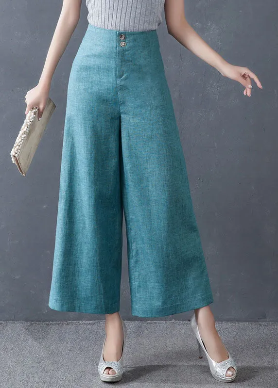 diy Blue High Waist Button Wide Leg Fall Pants Trousers