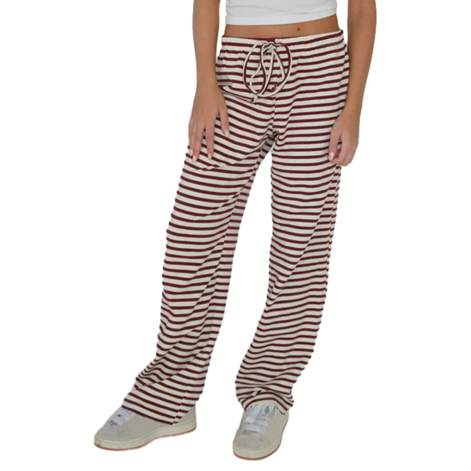 Drawstring Elastic Waist Striped Spring Summer Lounge Sweat Loose Pants