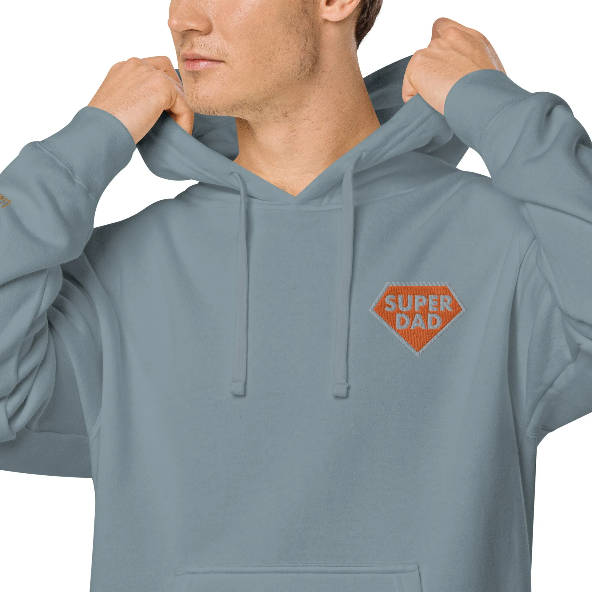 Embroidered Super Dad Unisex Pigment-Dyed Hoodie