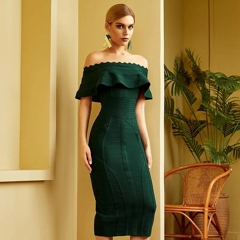 Emerald Green Off Shoulder Bandage Dress