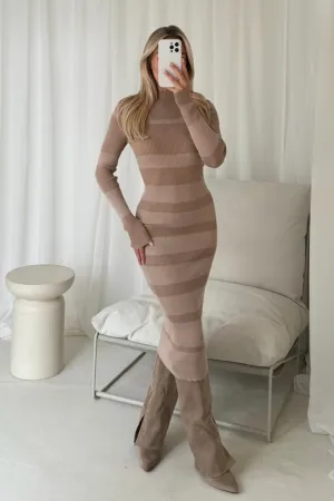 Emma beige striped knit mini dress