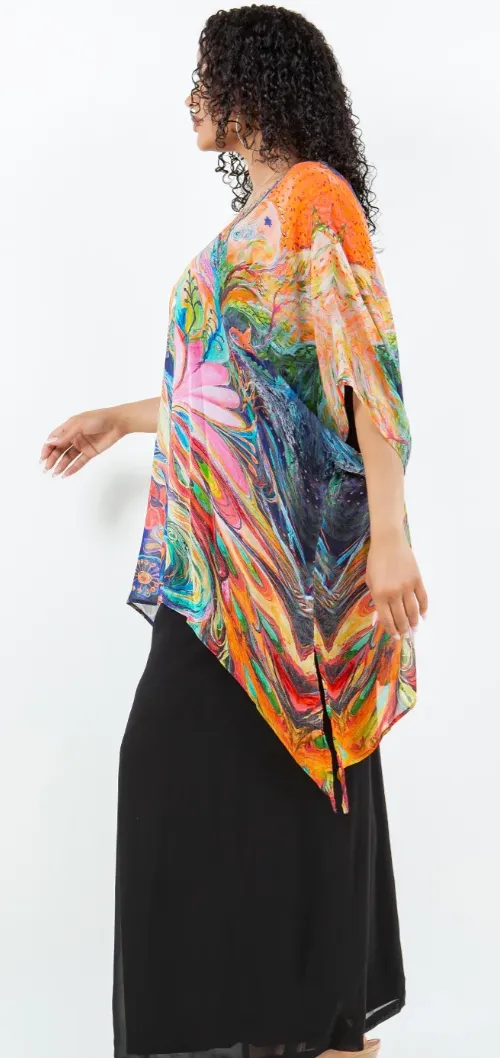 Fantasy Peacock Oversize Tunic Top Lagenlook Boho Hippie Chic SML-6X 