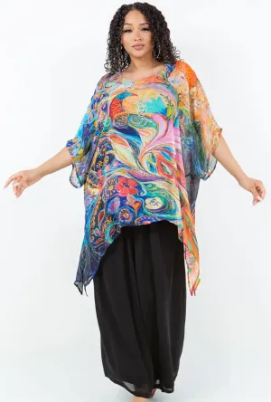 Fantasy Peacock Oversize Tunic Top Lagenlook Boho Hippie Chic SML-6X 