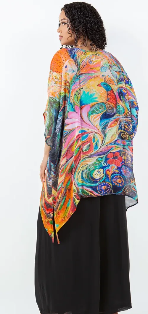 Fantasy Peacock Oversize Tunic Top Lagenlook Boho Hippie Chic SML-6X 