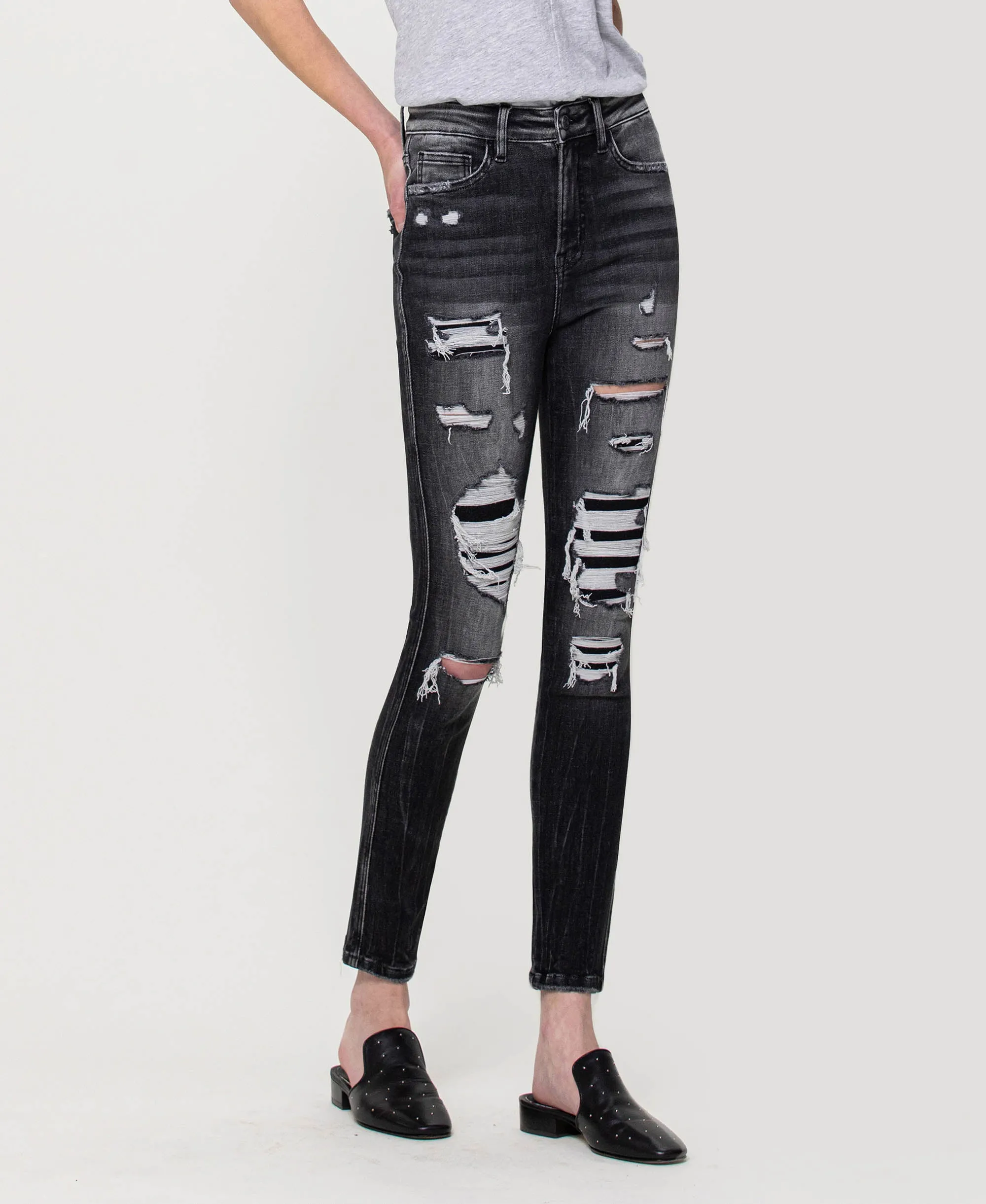 Feel It Still - Distressed High Rise Skinny Jeans