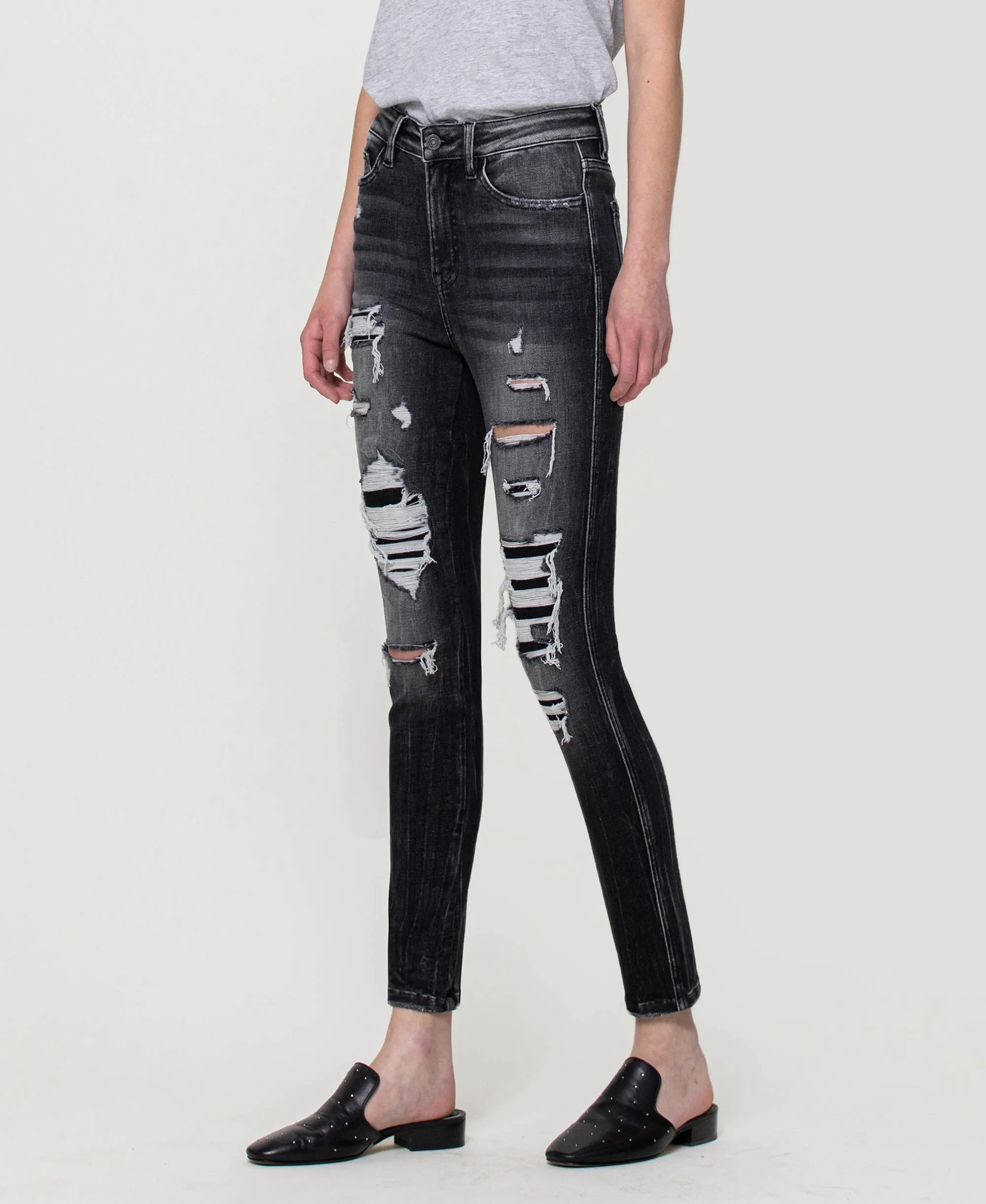 Feel It Still - Distressed High Rise Skinny Jeans