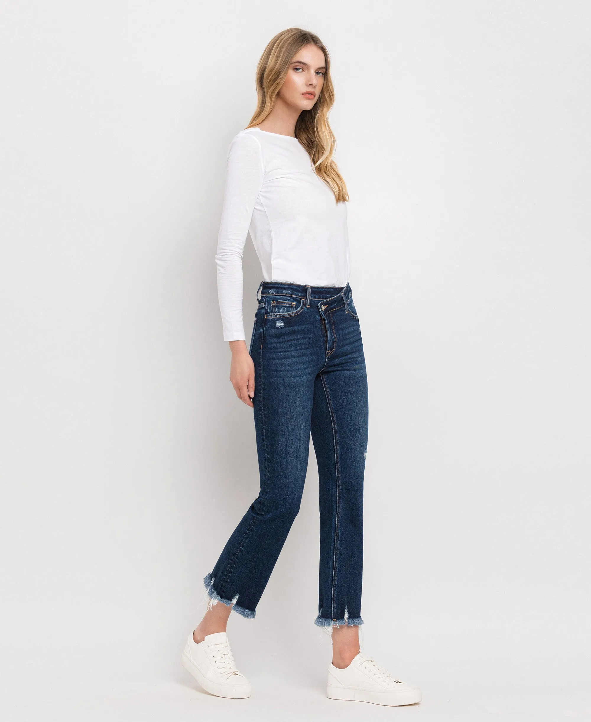 Finer - High Rise Crossover Waistband Kick Flare Jeans