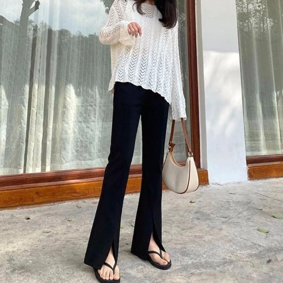 Flared High-Waist Pants With Slit Details