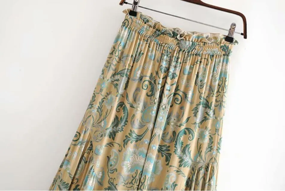 Floral Print Wide leg Pants Holiday Women Ruffles Elastic Waist