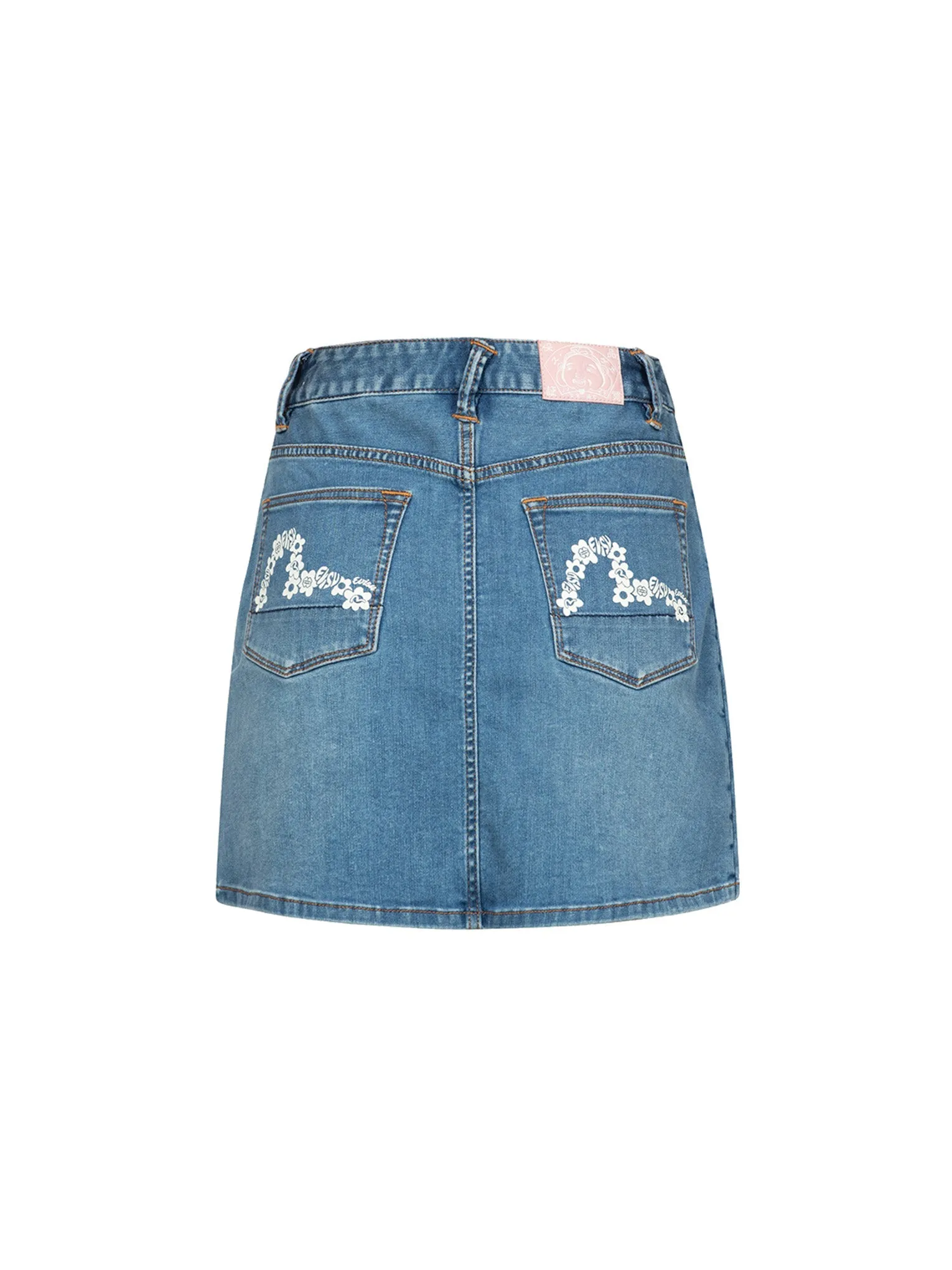 Floral Seagull Plastisol Printed Fashion Fit Denim Skirt