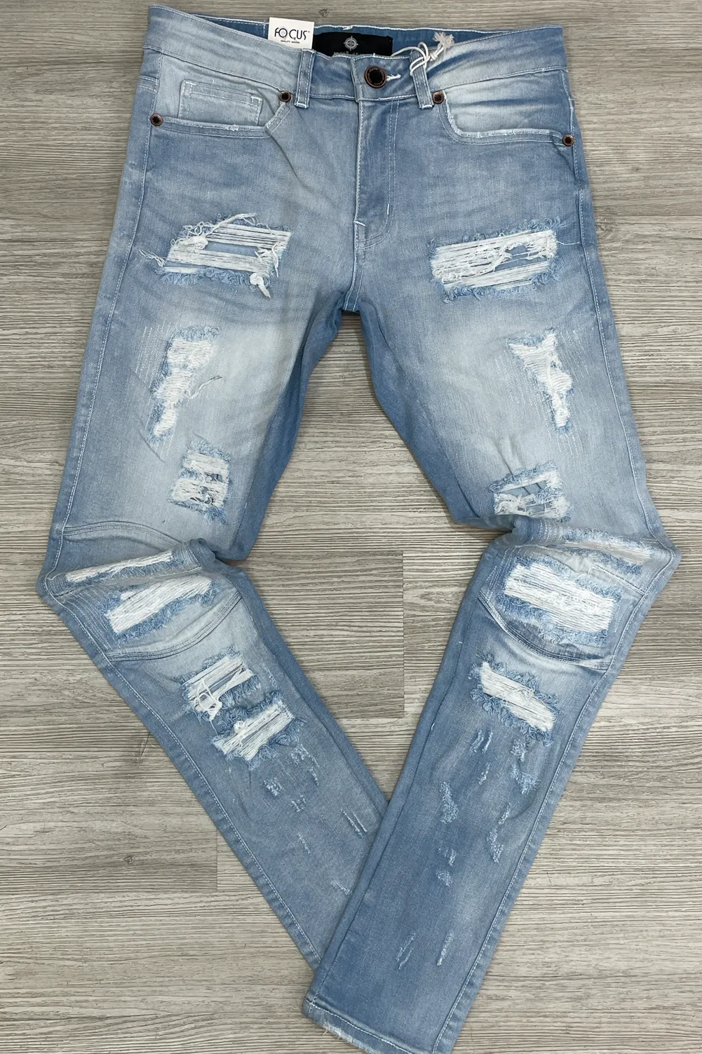 Focus- 3d knee rip & repair denim jeans (blue)