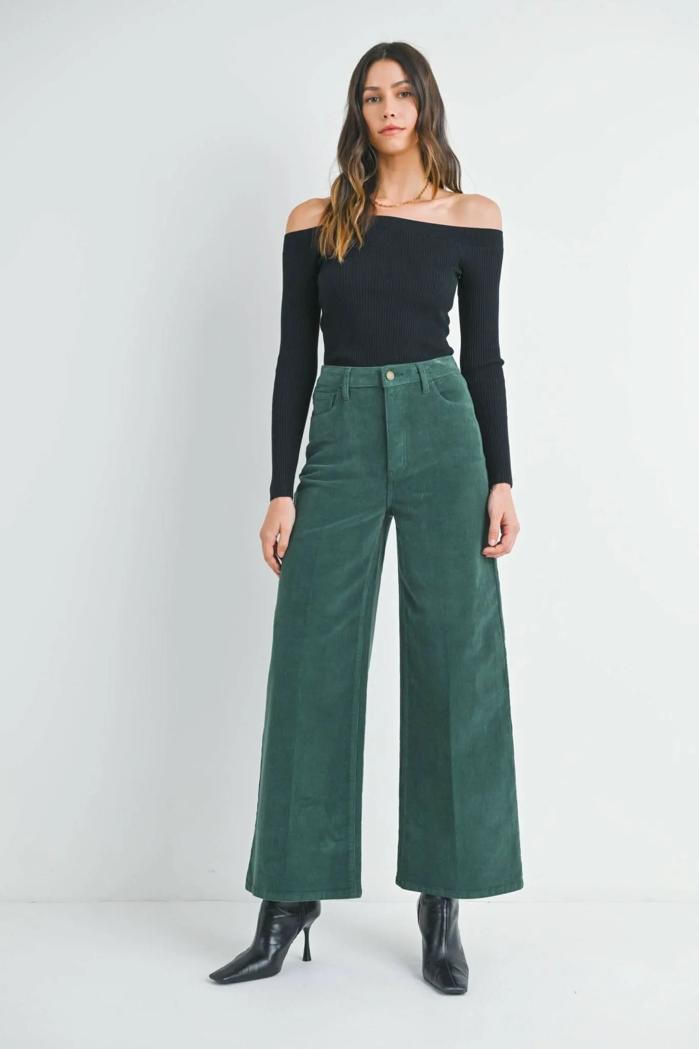 Forest Green Wide Leg Corduroy