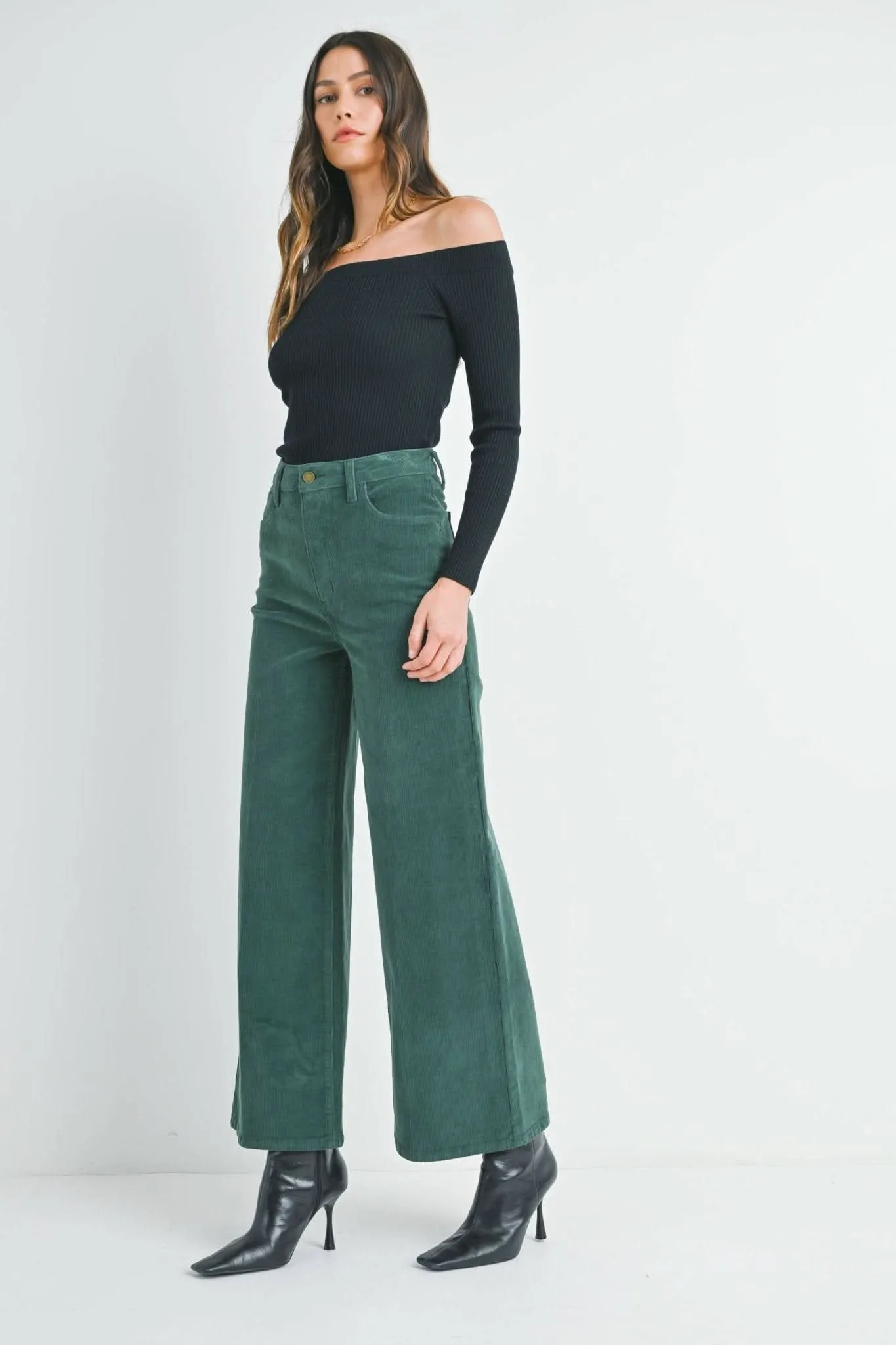 Forest Green Wide Leg Corduroy