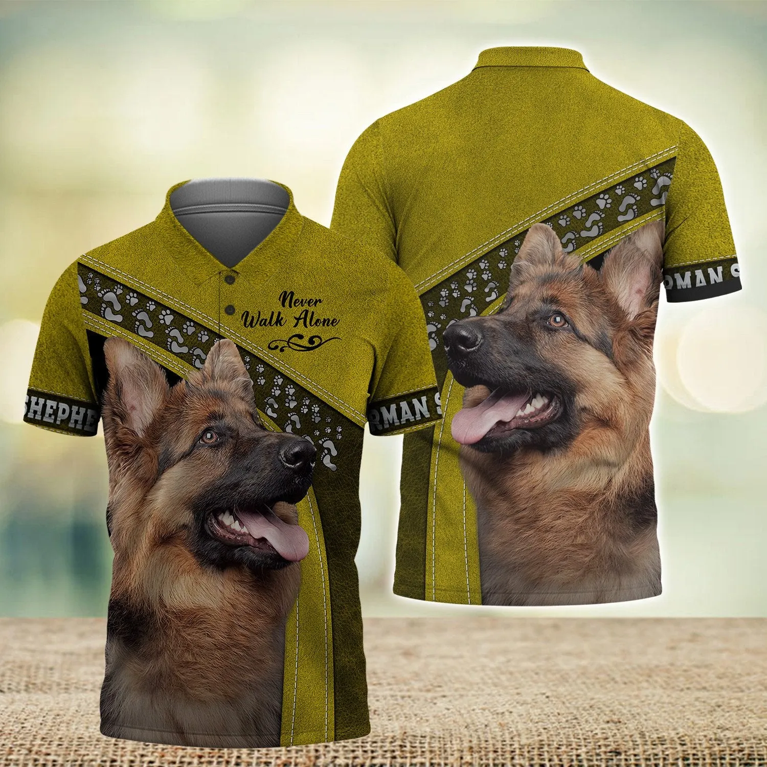 German Shepherd Love Never Walk Alone Yellow 3D Full Print Shirts, Shirt For Dog Lovers, Dog Memorial Gifts for loss of Dog