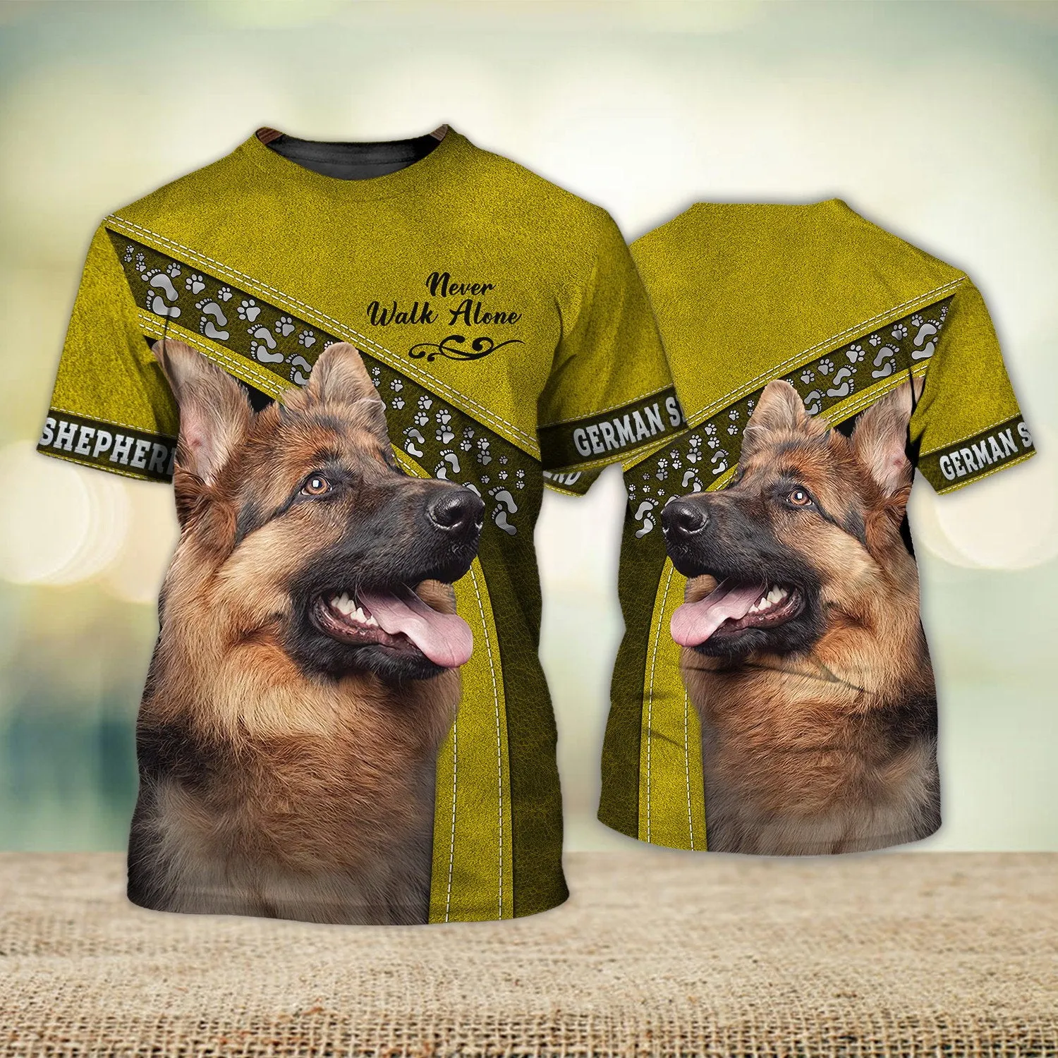 German Shepherd Love Never Walk Alone Yellow 3D Full Print Shirts, Shirt For Dog Lovers, Dog Memorial Gifts for loss of Dog