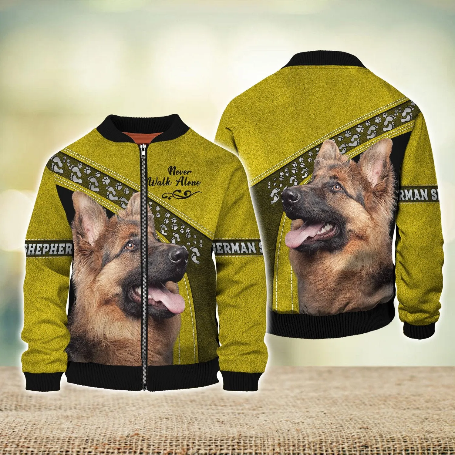 German Shepherd Love Never Walk Alone Yellow 3D Full Print Shirts, Shirt For Dog Lovers, Dog Memorial Gifts for loss of Dog