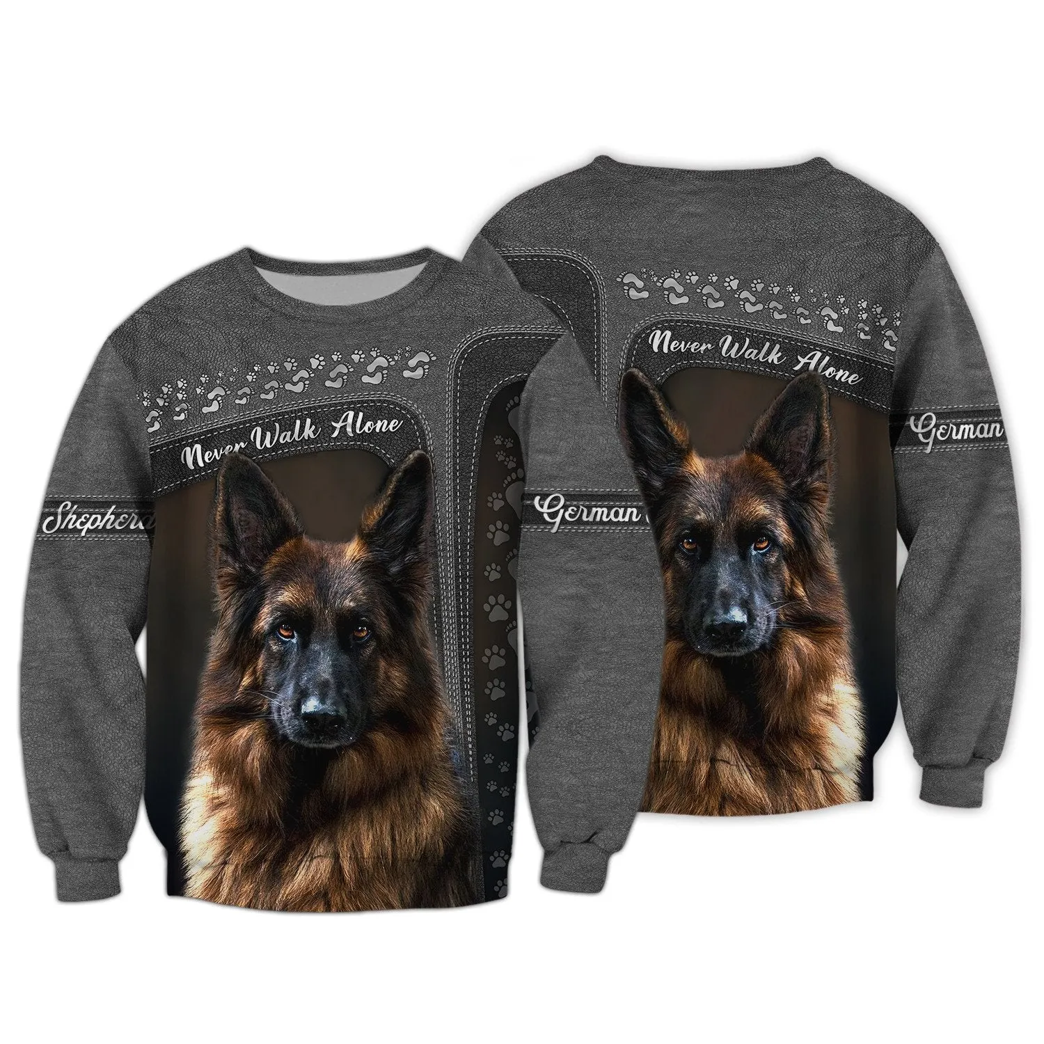 German Shepherd Lover Never Walk Alone 3D Full Print, Custom Memorial Apparel Shirts, Dog Memorial Gifts for loss of Dog