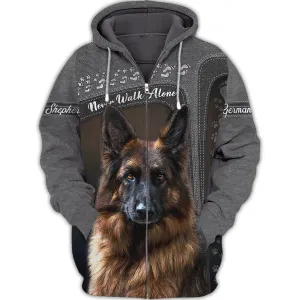 German Shepherd Lover Never Walk Alone 3D Full Print, Custom Memorial Apparel Shirts, Dog Memorial Gifts for loss of Dog