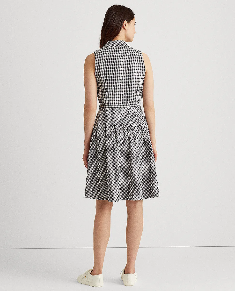 Gingham Sleeveless Dress In Navy/ White