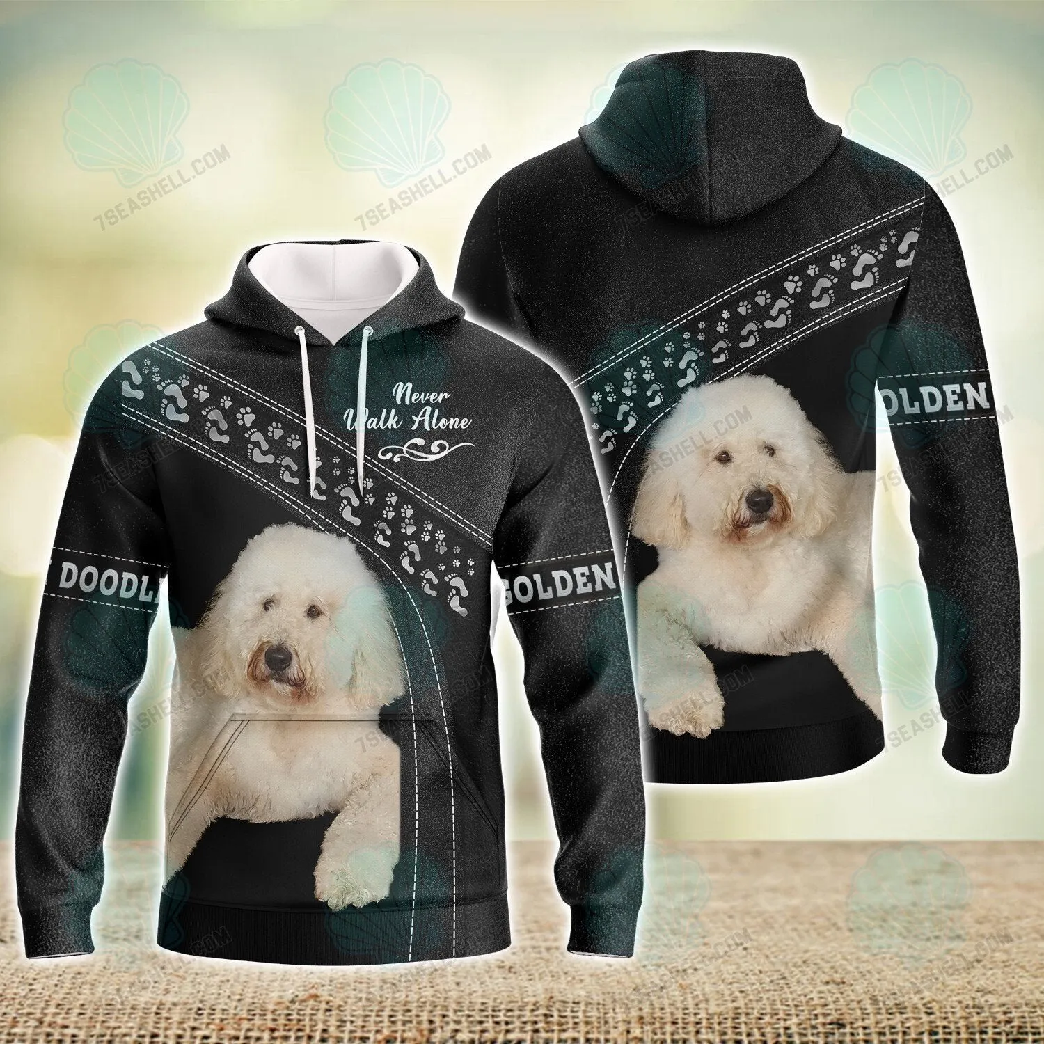 Golden Doodle Black Love Never Walk Alone Love 3D Full Print Shirts, Christmas Dog Memorial Gifts for loss of Dog