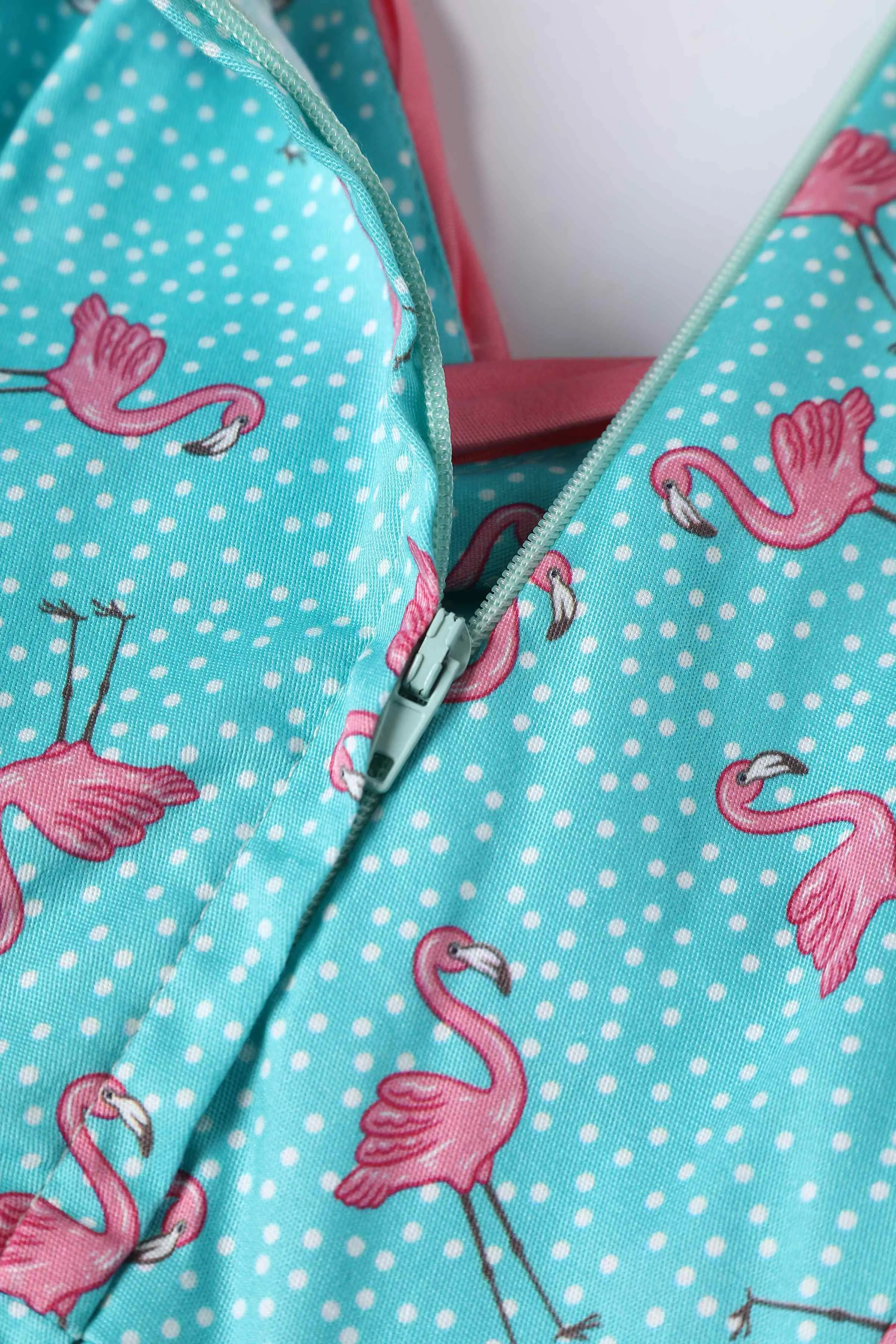 Grace Turquoise Flamingo Pleated Bust Dress