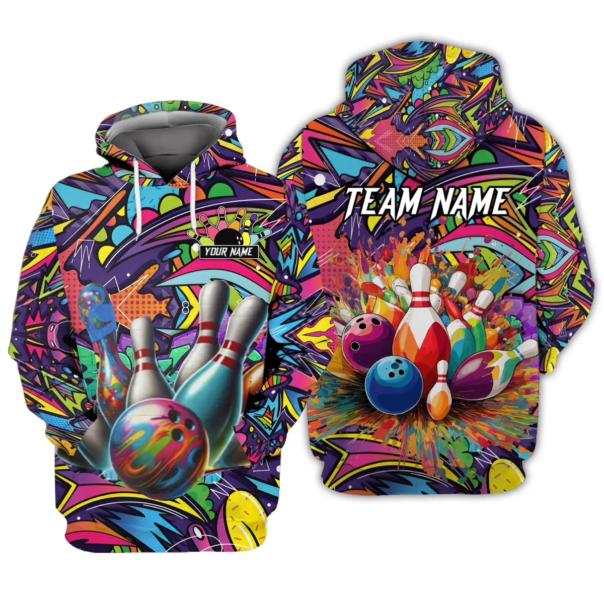 Graffiti Bowling 3D Sweatshirt Hoodie, Personalized Name Team Bowling Shirt