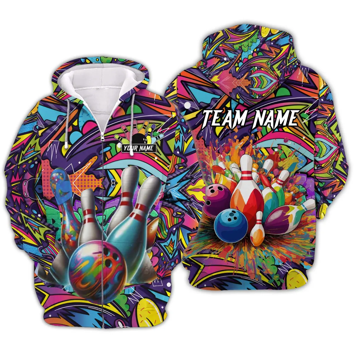 Graffiti Bowling 3D Sweatshirt Hoodie, Personalized Name Team Bowling Shirt