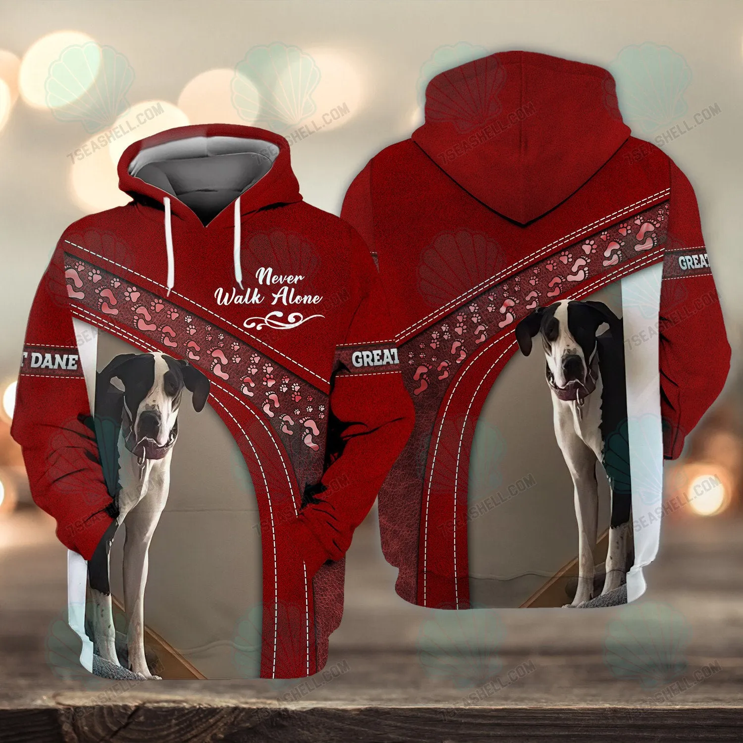 Great Dane Love Red Never Walk Alone 3D Full Print Shirts, Christmas Dog Memorial Gifts for loss of Dog