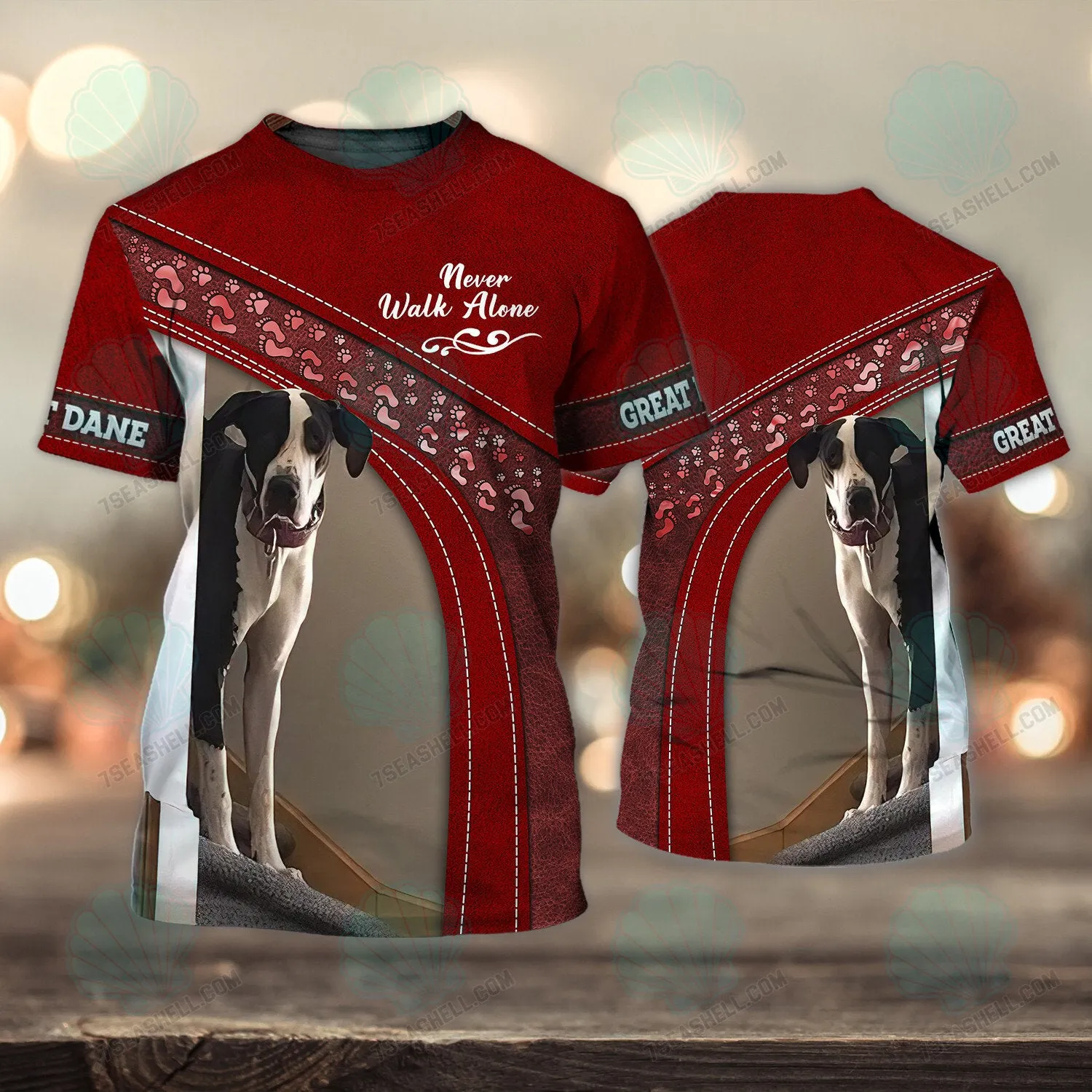 Great Dane Love Red Never Walk Alone 3D Full Print Shirts, Christmas Dog Memorial Gifts for loss of Dog