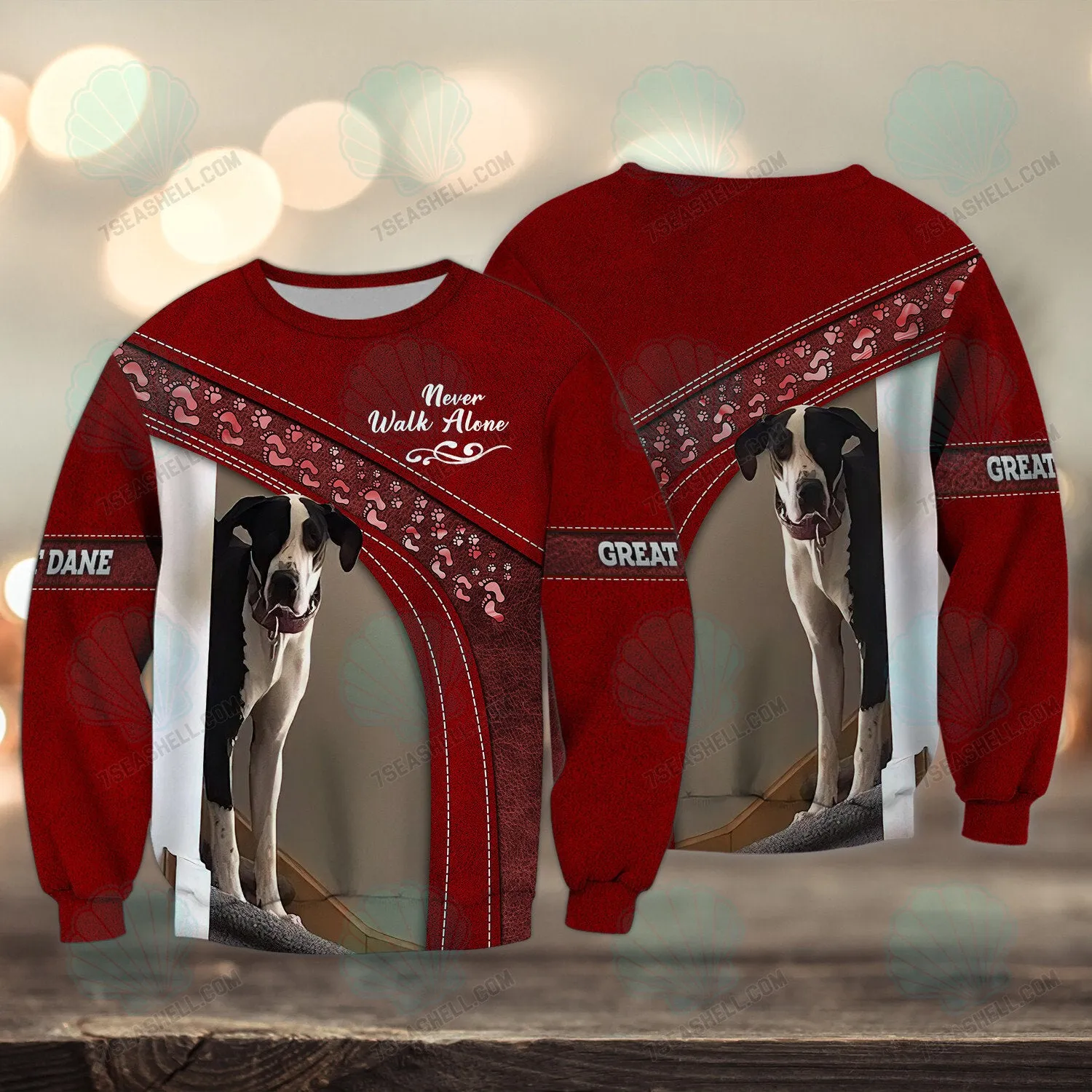 Great Dane Love Red Never Walk Alone 3D Full Print Shirts, Christmas Dog Memorial Gifts for loss of Dog