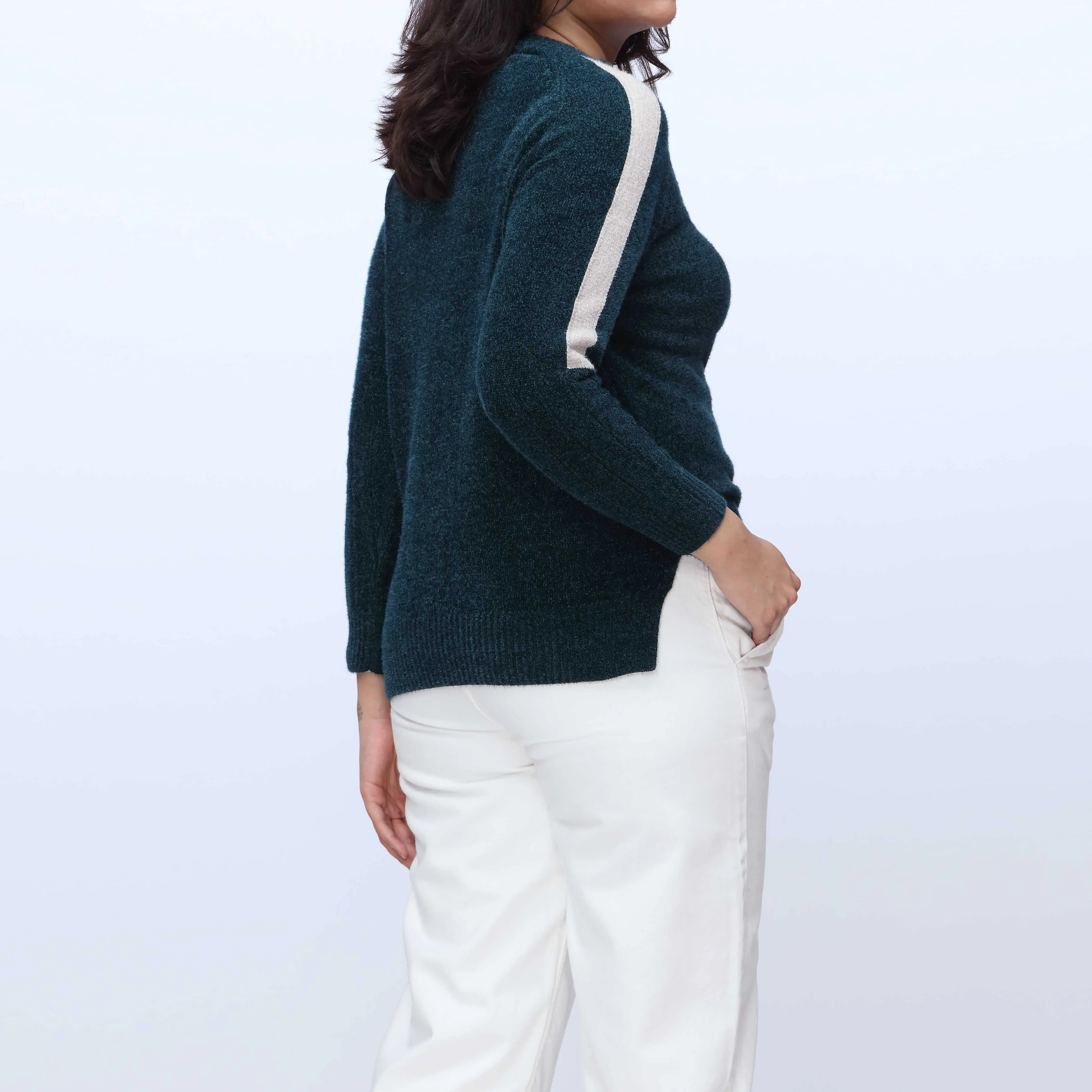 Green Crew Neck Pullover Sweater PW3931