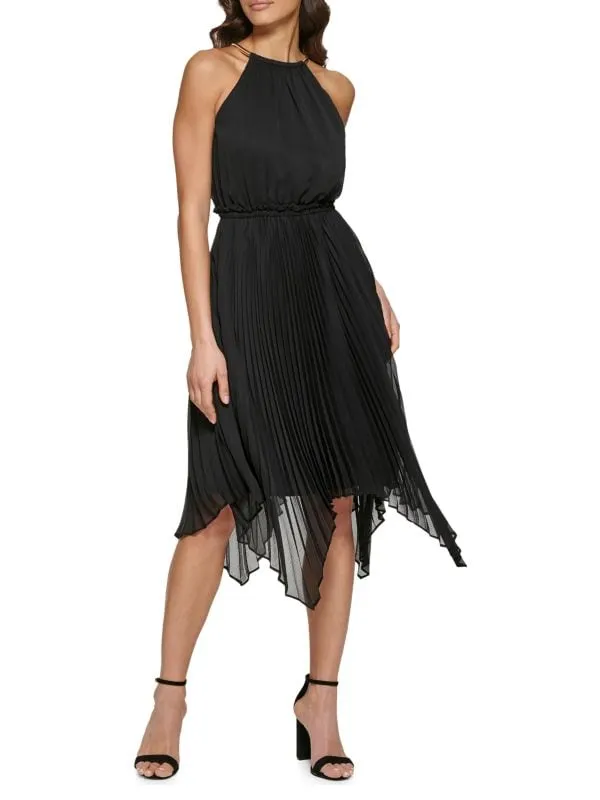 Halter Pleat Dress - Black