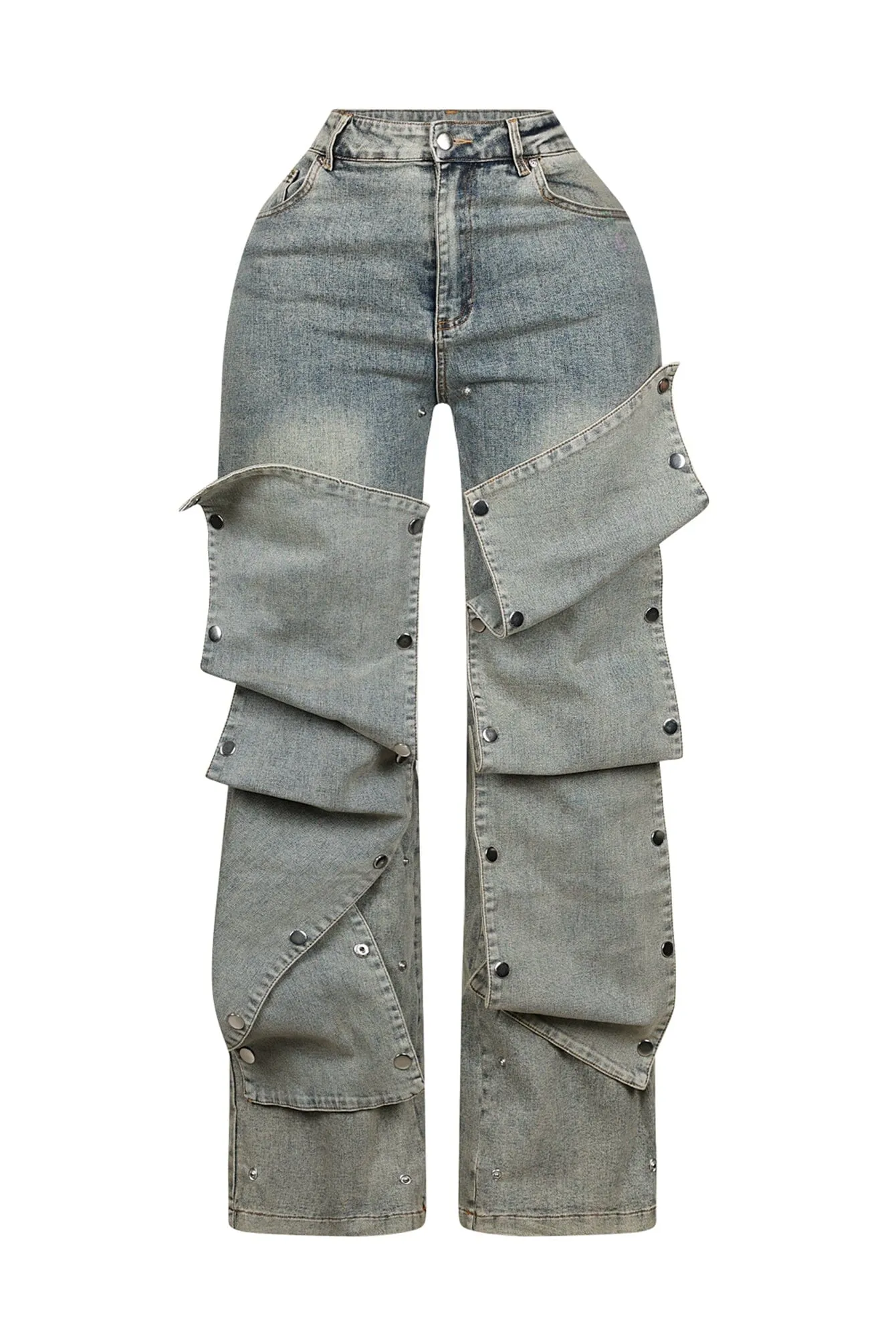 Hazel Snap Button Baggy Jeans