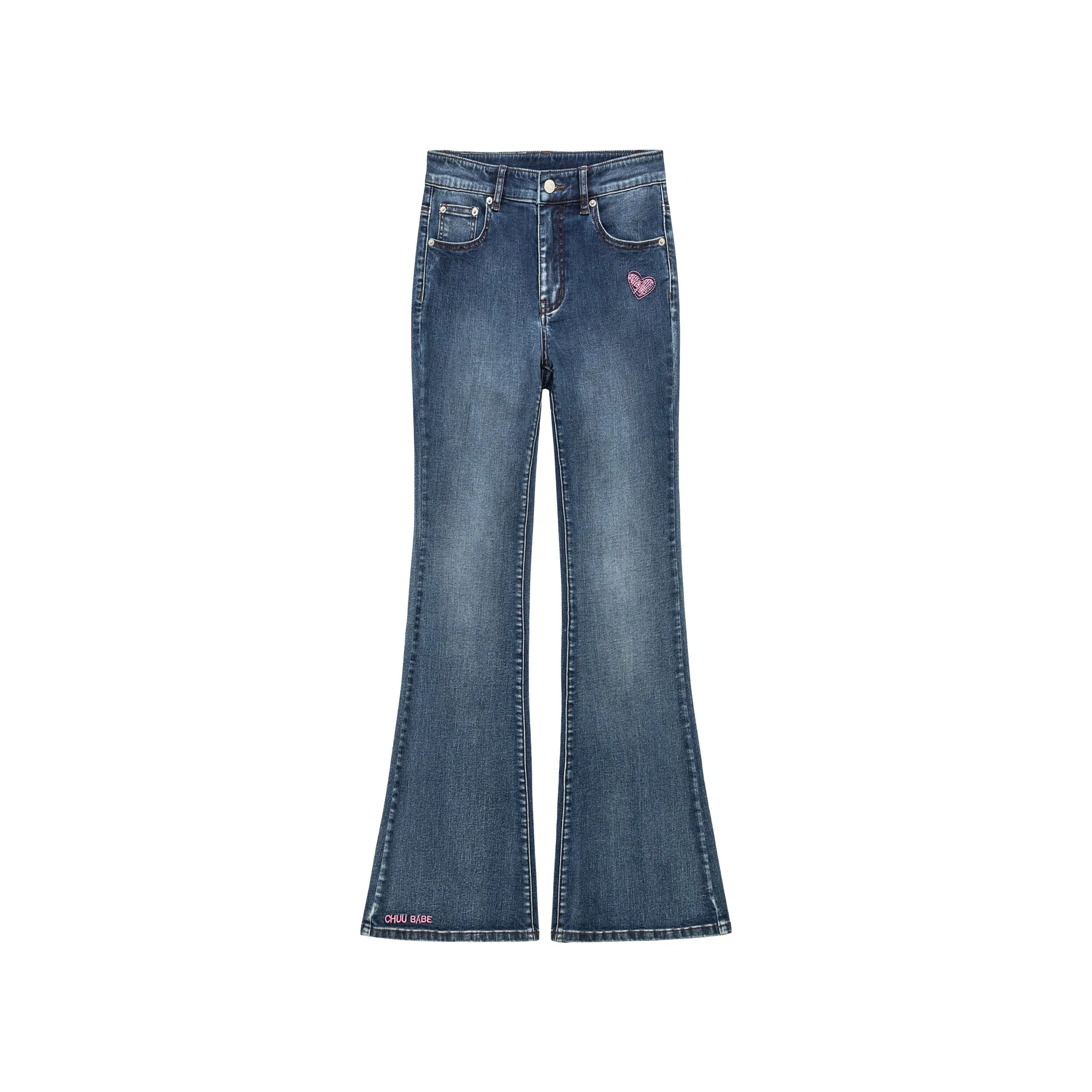 Heart Washed Bootcut Denim Jeans