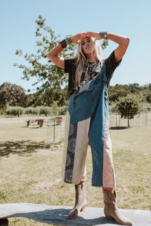 High Hopes Slouchy Denim Overalls - Patchwork