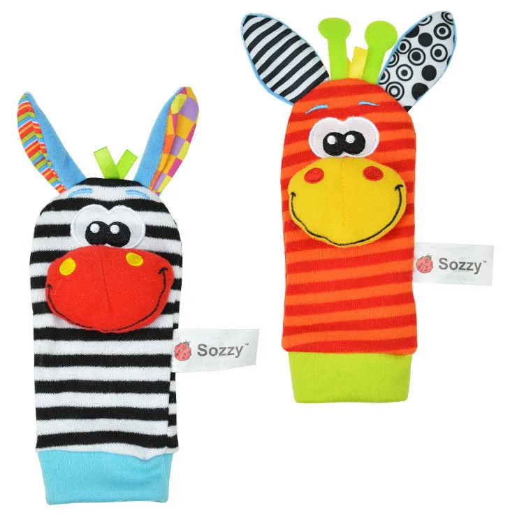 High quality 4Pcs Baby Rattle Toy Socks Animal Cute Cartoon Baby Socks