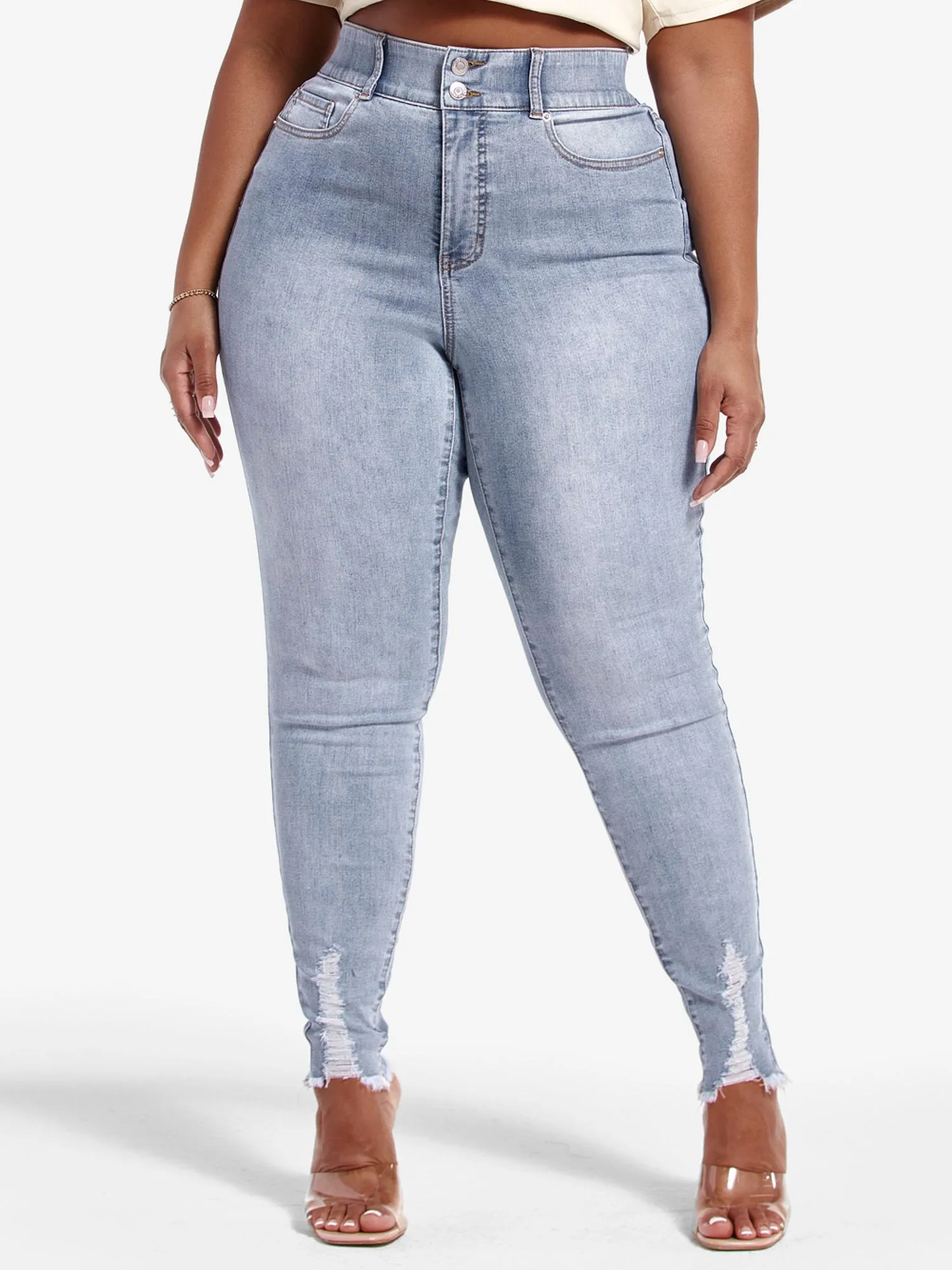 High Rise Destructed Curvy Fit Skinny Jeans