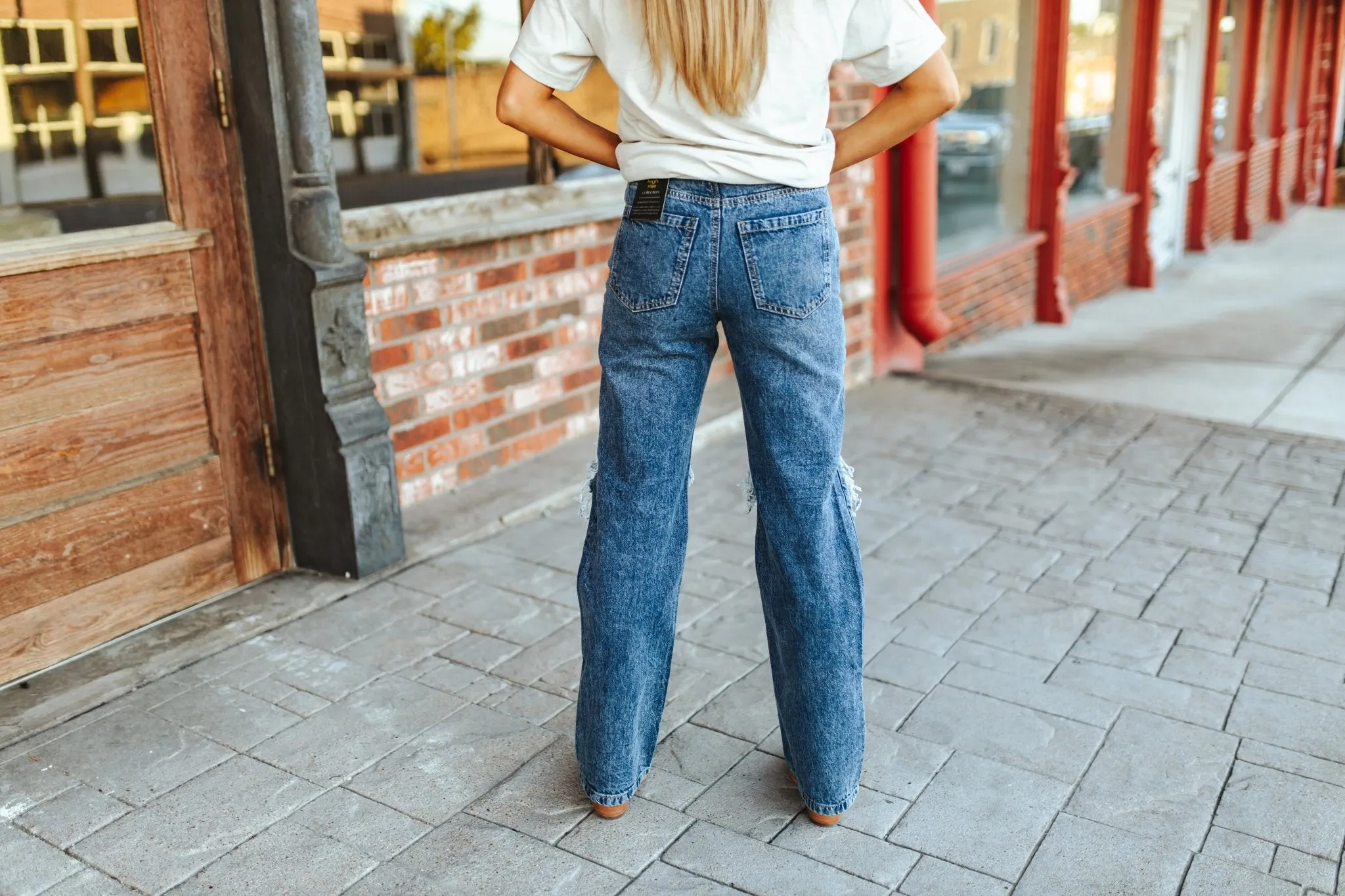 High Rise Wide Leg Ripped Jeans