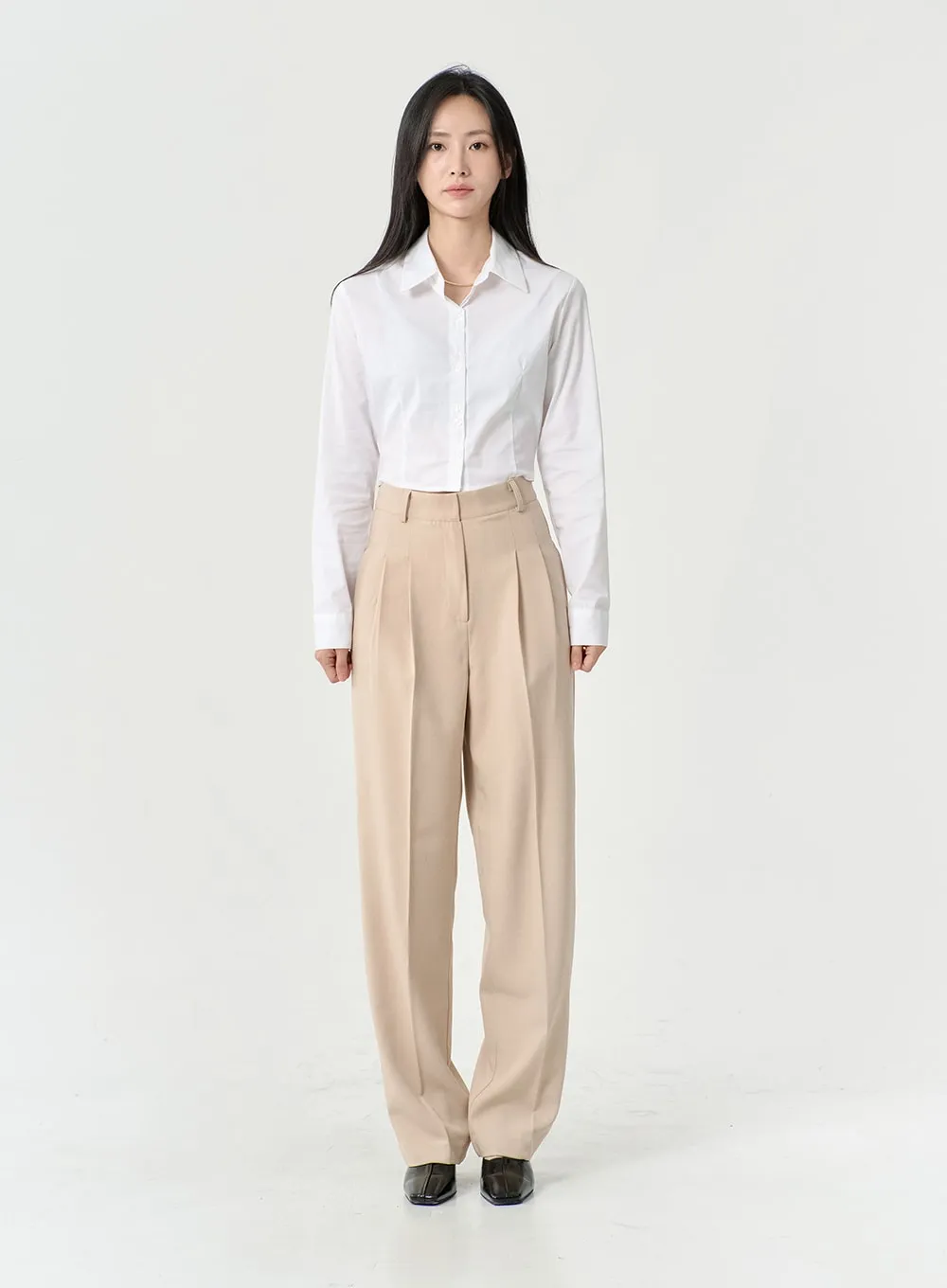 High Waist Pintuck Wide Leg Tailored Pants OS13