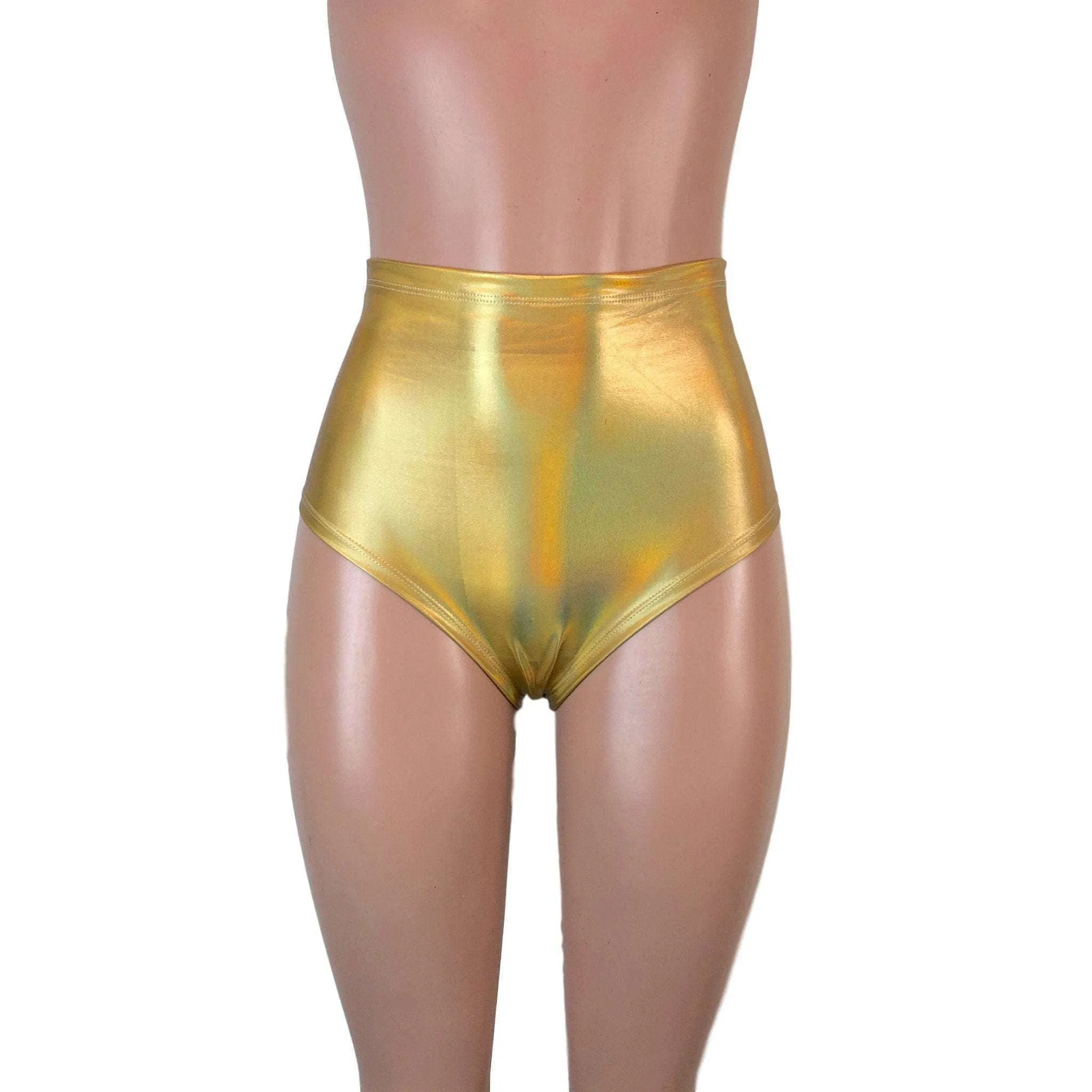 High Waist Scrunch Bikini Hot Pants - Gold Opal Holographic