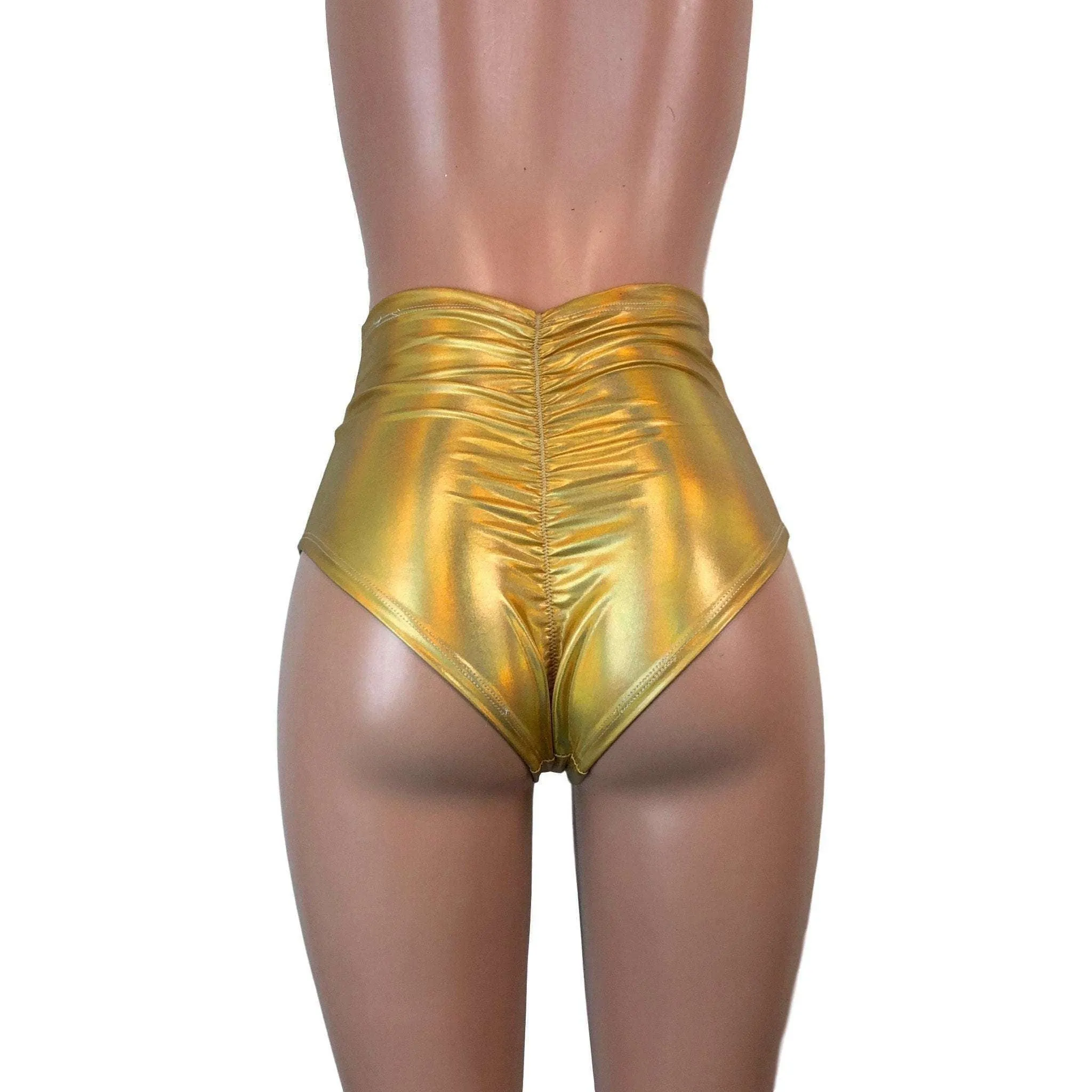 High Waist Scrunch Bikini Hot Pants - Gold Opal Holographic