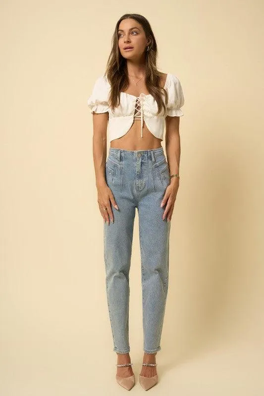 High Waist Seamed Tapered Jeans