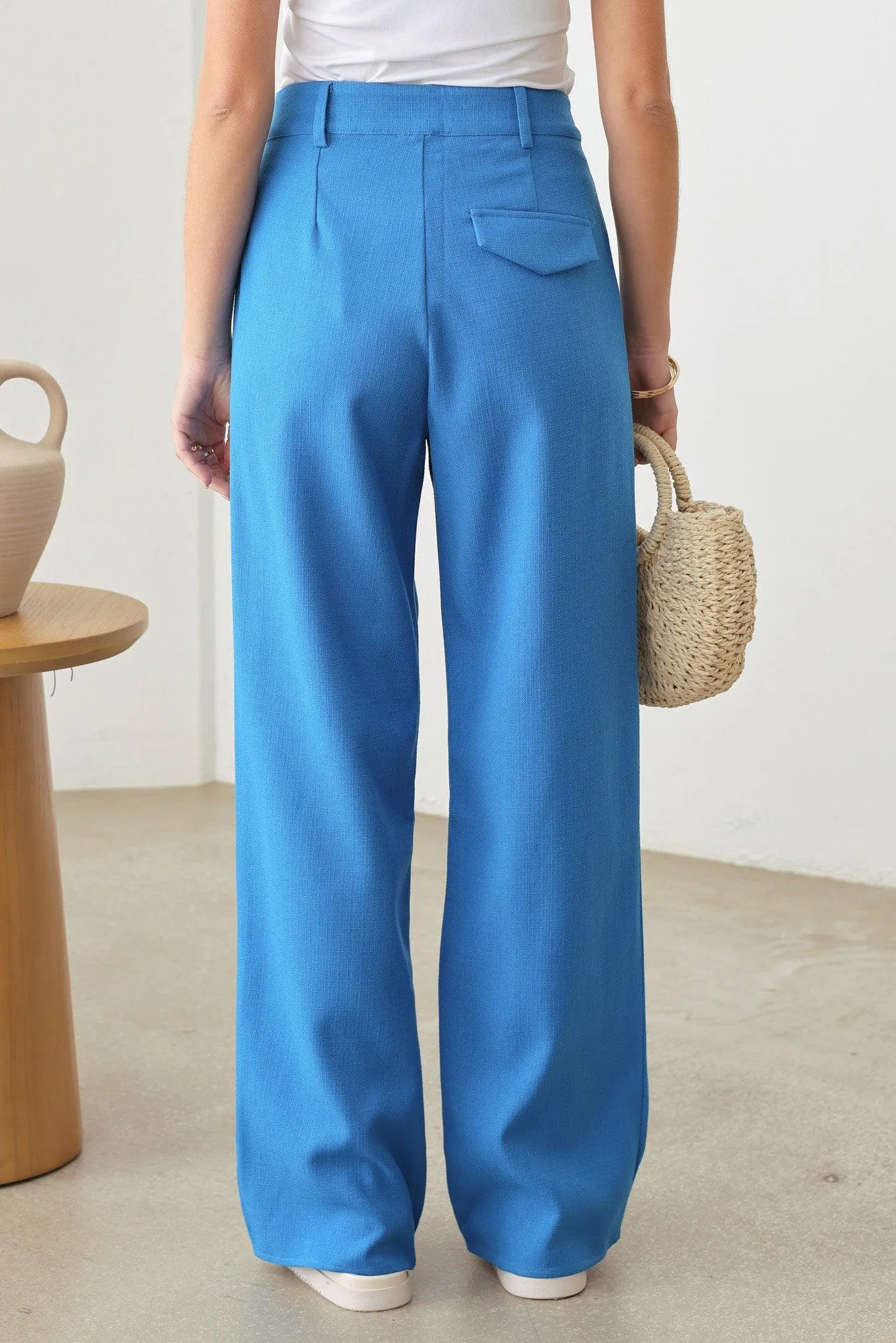 High Waisted Wide Leg Pleated Pants