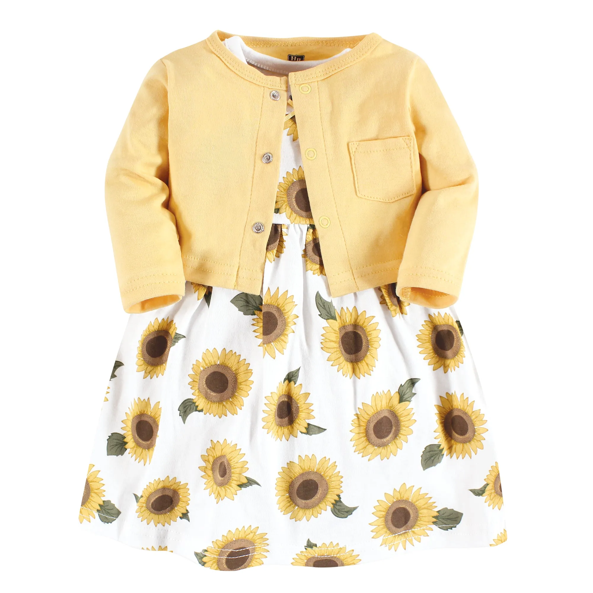 Hudson Baby Cotton Dress and Cardigan Set, Sunflower