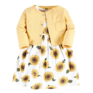 Hudson Baby Cotton Dress and Cardigan Set, Sunflower