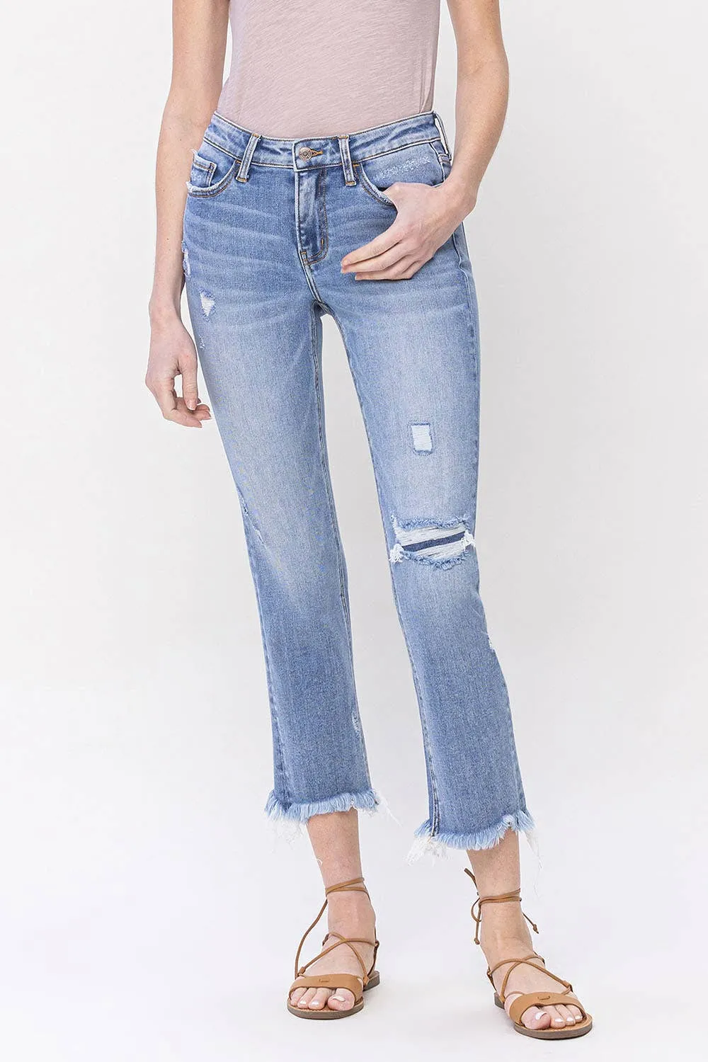 IMPROVING MID RISE CROP SLIM STRAIGHT JEANS